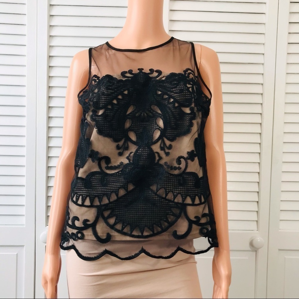 GREYLIN Black Mesh Sleeveless Shirt Size Small